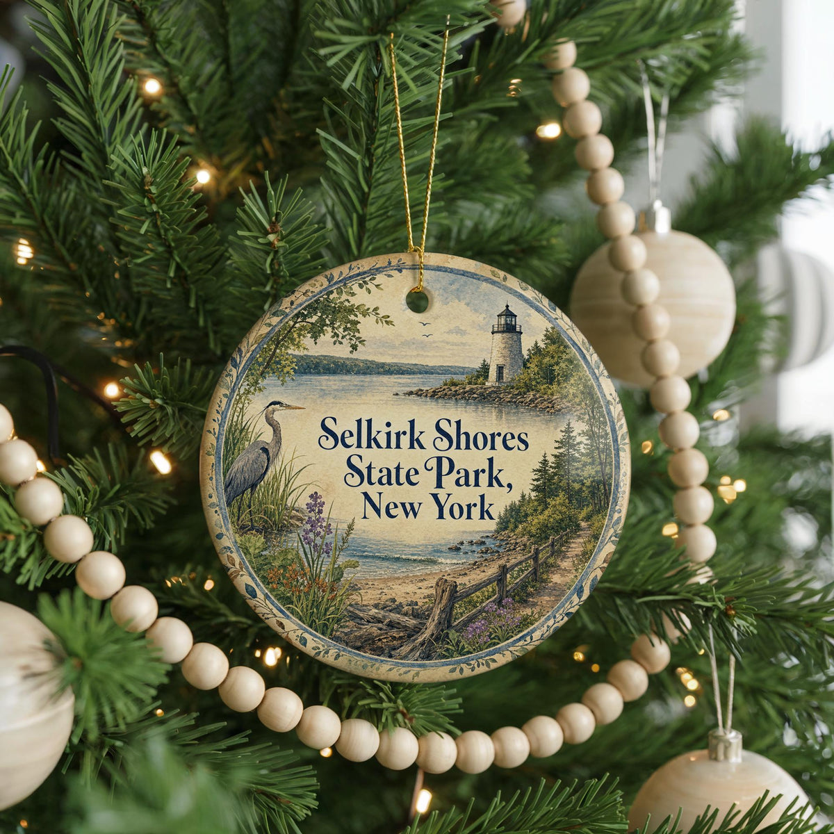 Selkirk Shores State Park New York Watercolor Ceramic Ornament, photo 6 of 9
