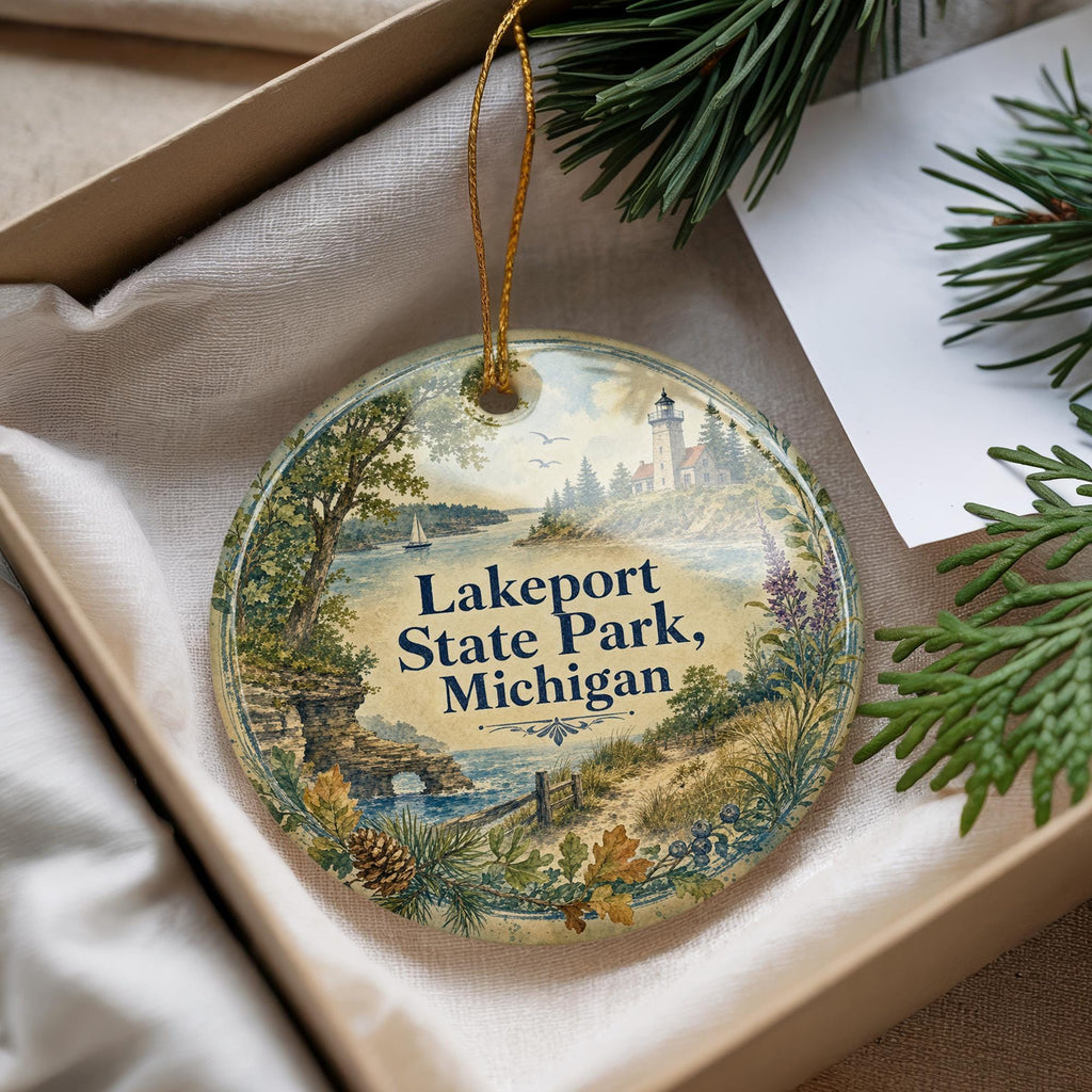 Lakeport State Park Michigan Watercolor Ceramic Ornament, photo 4 of 9