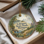Lakeport State Park Michigan Watercolor Ceramic Ornament, photo 4 of 9