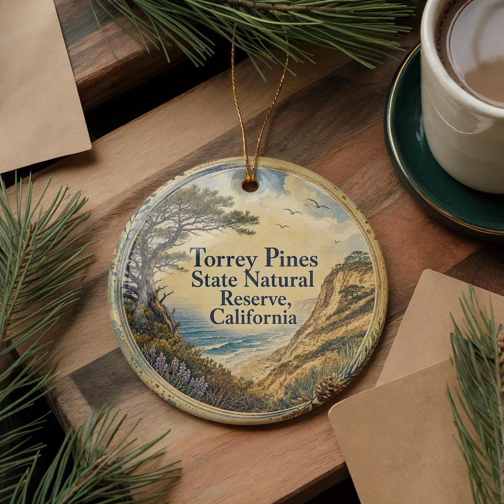 Torrey Pines State Natural Reserve California Watercolor Ceramic Ornament, photo 5 of 9
