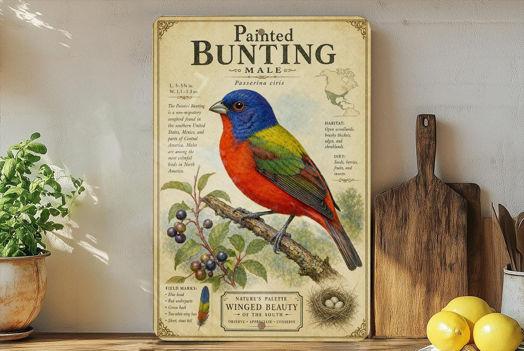 Painted Bunting Male Metal Sign